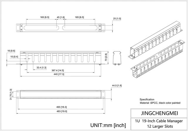 Alt view image 14 of 14 - All Metal 1U 19 Inch Server Rack Wire Management System-Horizontal Rack Mount 12 Larger Slots Cable Manager (AHMMA1U12S, Black)
