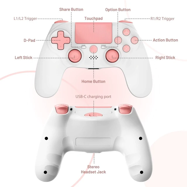 Alt view image 14 of 14 - Controller wireless for ps4,Compatible with PS4/Slim/Pro/PC/IOSWith USB-C Cable/800mAh Battery/6-Axis Gyro/3.5mm Audio Jack/Multi Touch Pad(pink)