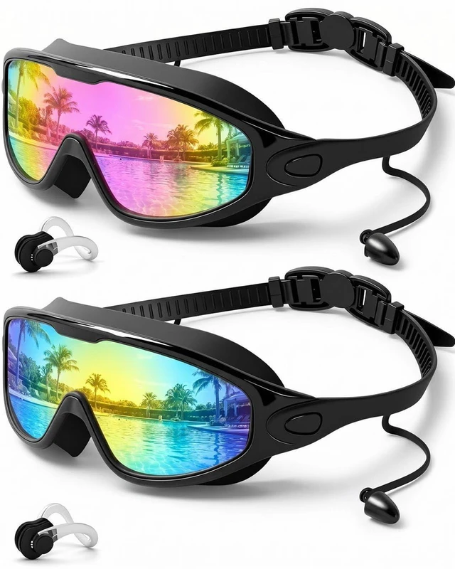 Alt view image 8 of 14 - Swim Goggles 2 Pack, Wide View Anti Fog&UV Swimming Goggles for Audlt, No Leaking Swim Glasses for Men Women Youth