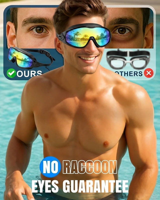Alt view image 9 of 14 - Swim Goggles 2 Pack, Wide View Anti Fog&UV Swimming Goggles for Audlt, No Leaking Swim Glasses for Men Women Youth