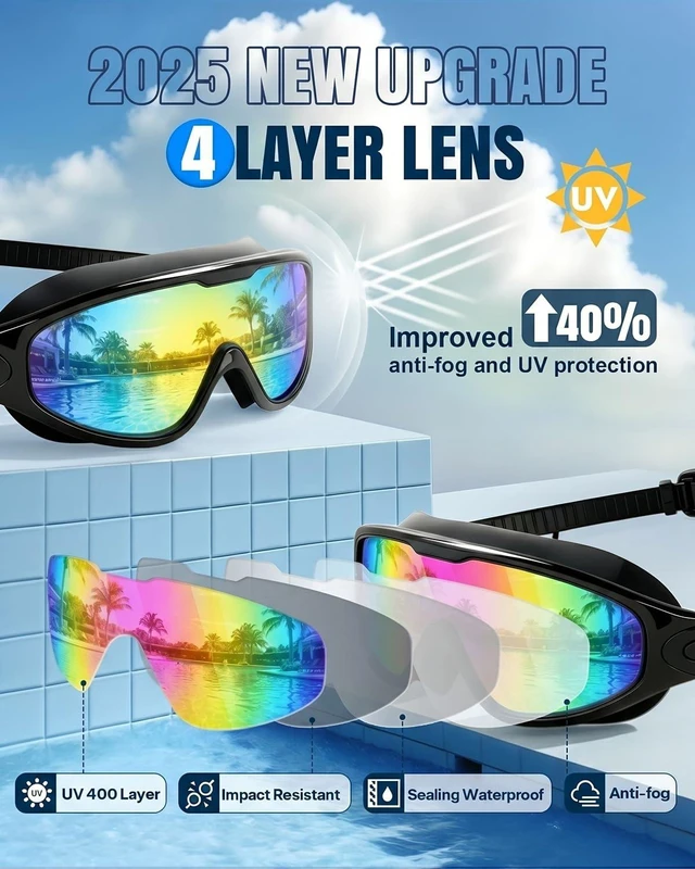 Alt view image 10 of 14 - Swim Goggles 2 Pack, Wide View Anti Fog&UV Swimming Goggles for Audlt, No Leaking Swim Glasses for Men Women Youth