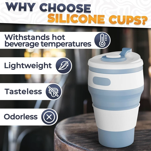 Alt view image 10 of 14 - Collapsible Cups for Traveling, 12oz 2-Pack Silicone Coffee Cups | Collapsible Coffee Cup with Lid, Compact 3.4 x 5.6 in, Leak-Resistant | Lightweight Reusable Travel Cup for Hiking, Camping