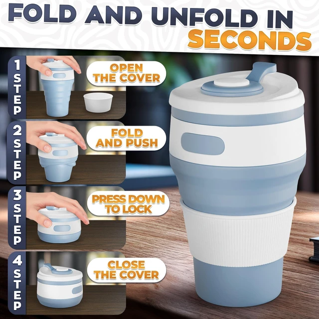 Alt view image 12 of 14 - Collapsible Cups for Traveling, 12oz 2-Pack Silicone Coffee Cups | Collapsible Coffee Cup with Lid, Compact 3.4 x 5.6 in, Leak-Resistant | Lightweight Reusable Travel Cup for Hiking, Camping