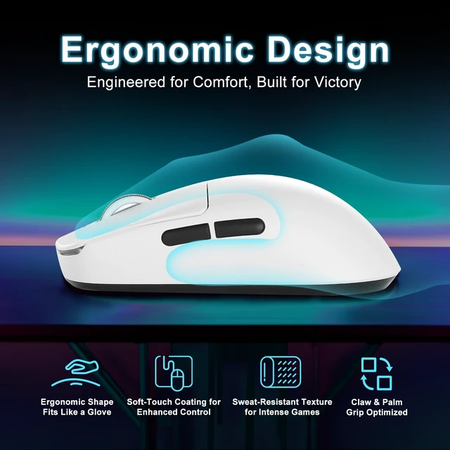 Alt view image 13 of 14 - Wireless Gaming Mouse, 18000 DPI,PAW3395 SE Sensor,55g Lightweight,Tri-Mode 2.4G/BT5.0/USB-C Mouse, Programmable Ergonomic Mice Suitable for Laptops/PC/Mac (White)