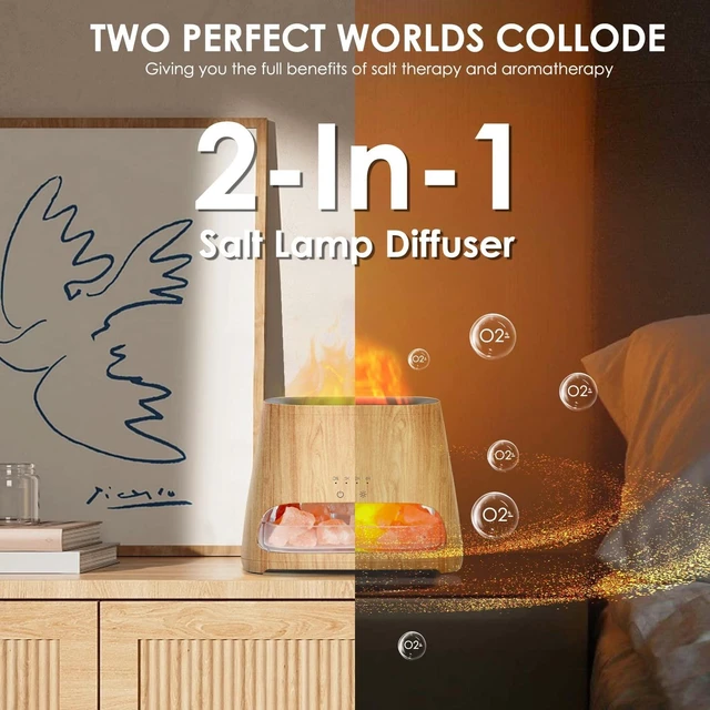 Alt view image 10 of 14 - 2-in-1 Essential Oil Diffuser for Home & Himalayan Salt Lamp, 150ml | Ultrasonic Aromatherapy Diffuser, Cool Mist Humidifier with Auto Shut-Off, 100% Pure Himalayan Pink Salt Rock, Wooden Grain