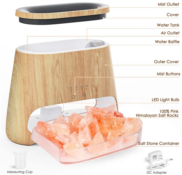 Alt view image 14 of 14 - 2-in-1 Essential Oil Diffuser for Home & Himalayan Salt Lamp, 150ml | Ultrasonic Aromatherapy Diffuser, Cool Mist Humidifier with Auto Shut-Off, 100% Pure Himalayan Pink Salt Rock, Wooden Grain