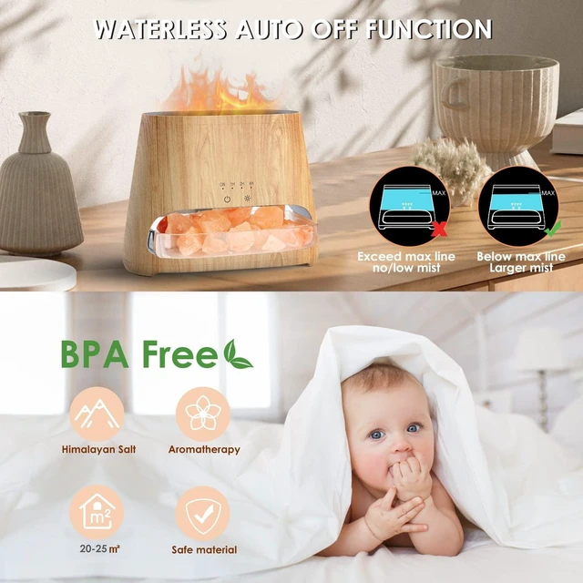 Alt view image 13 of 14 - 2-in-1 Essential Oil Diffuser for Home & Himalayan Salt Lamp, 150ml | Ultrasonic Aromatherapy Diffuser, Cool Mist Humidifier with Auto Shut-Off, 100% Pure Himalayan Pink Salt Rock, Wooden Grain