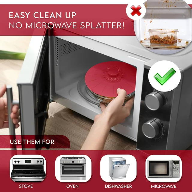 Alt view image 10 of 14 - Silicone Bowl Lids Red, Set of 5 Reusable Suction Seal Covers for Bowls, Pots, Cups. Food Safe Natural grip, interlocking handles for easy use and storage.