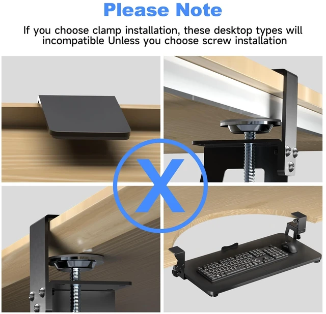 Alt view image 12 of 14 - Keyboard Tray Under Desk Large C-Clamp 25.6 (30 Including Clamps) x 11.8 Slide-Out Platform Computer Drawer Pull Out Keyboard & Mouse Tray Black DSF4