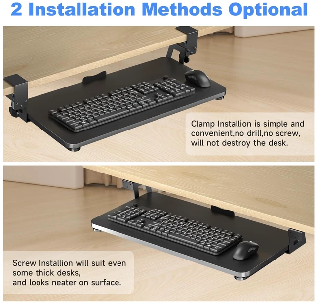 Alt view image 10 of 14 - Keyboard Tray Under Desk Large C-Clamp 25.6 (30 Including Clamps) x 11.8 Slide-Out Platform Computer Drawer Pull Out Keyboard & Mouse Tray Black DSF4