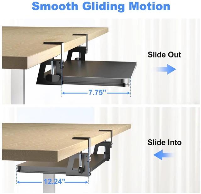 Alt view image 14 of 14 - Keyboard Tray Under Desk Large C-Clamp 25.6 (30 Including Clamps) x 11.8 Slide-Out Platform Computer Drawer Pull Out Keyboard & Mouse Tray Black DSF4