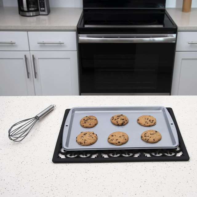 Alt view image 13 of 14 - Extra Large, Thick, Silicone Trivet for Hot Dishes, Pots, and Pans, Heat Resistant Mat for Countertop, Hot Pad for Kitchen, Easy to Clean, 16 x 12 x 3/8 Inches, Black