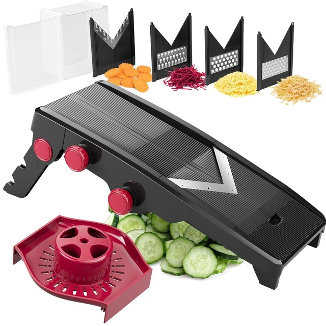 Alt view image 8 of 14 - Mandoline Slicer for Kitchen, Adjustable Vegetable Chopper, Fruit, Cheese Grater, Potato Chips Slicer - Black