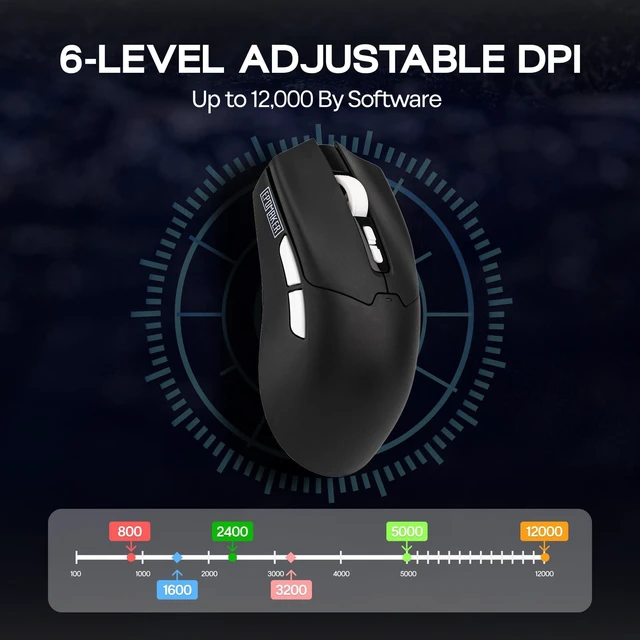 Alt view image 12 of 14 - Lite Wireless Gaming Mouse, 800 to 12,000 DPI Adjustable, PAW3311 Sensor, 500mAh, 59g, 2.4G/BT/USB-C Rechargeable Wireless Mouse with 5 Programmable Buttons for PC/Mac/Linux (Black)