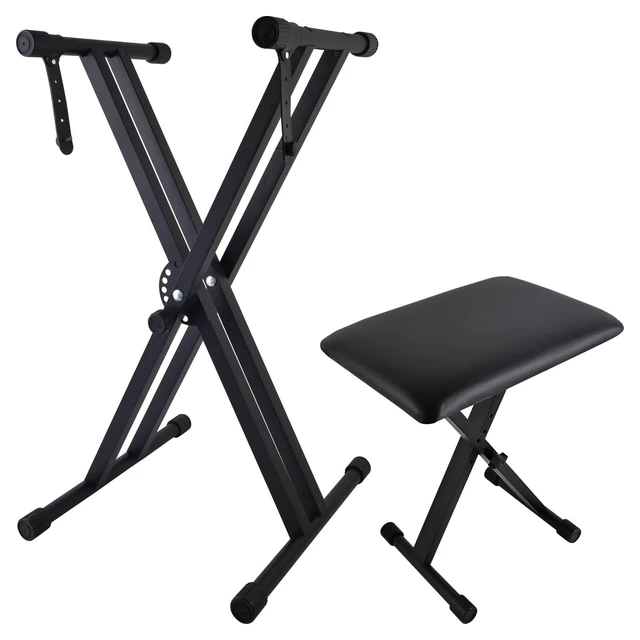 Alt view image 8 of 14 - Piano Keyboard Stand and Bench Set, Double-X Keyboard Stand Adjustable Digital Piano Stand with Lockable Straps, (Piano Keyboard Stand x 1, Piano Bench x 1), Black