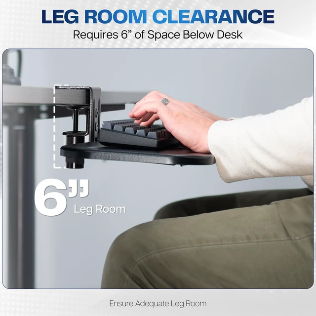 Alt view image 11 of 14 - Clamp-on 23 x 10 inch Rotating Computer Keyboard and Mouse Tray, Extra Sturdy Desk Swivel Clamp, Ergonomic Typing, Black, MOUNT-KB04CB