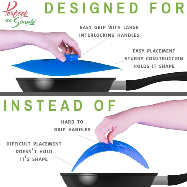 Alt view image 10 of 12 - Silicone Lids Extra Large Blue Set of 6 Sturdy Suction Seal Covers. Universal fit for Pots, Fry Pans, Cups and Bowls 5" to 12". Natural grip handles that interlock for easy use and storage. Food Safe.