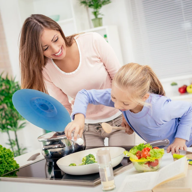 Alt view image 9 of 12 - Silicone Lids Extra Large Blue Set of 6 Sturdy Suction Seal Covers. Universal fit for Pots, Fry Pans, Cups and Bowls 5" to 12". Natural grip handles that interlock for easy use and storage. Food Safe.