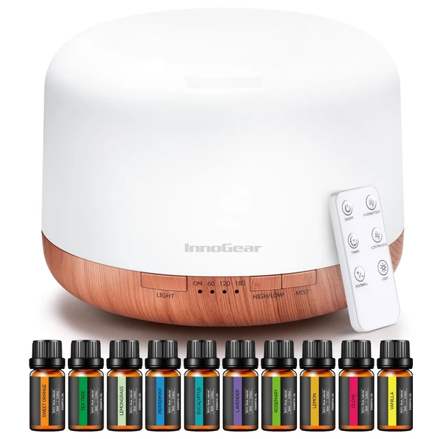 Alt view image 8 of 14 - 500ml Aromatherapy Diffuser for Home 10 Essential Oil Set, Yellow | Gift Set, Remote Control, Automatic Shut-Off, 4 Timers, Quiet, Run up to 18hrs, Cool Mist Humidifier, Large Room, Easy to Use