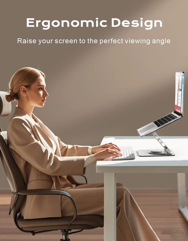 Alt view image 10 of 14 - 360° Rotatable Laptop Stand for Desk Adjustable Height | Ergonomic & Portable Laptop Riser Holder, Dual-bar Support Durable Computer Stand for MacBook Air Pro, Dell XPS, HP (10-16")