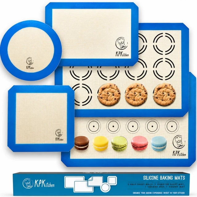 Alt view image 8 of 14 - Silicone Baking Mat Set of 5-2 Half Sheets (Macaron & Cookie Circle On Mat) + 1 Quarter + 1 Round & 1 Square Size Silicone Baking Sheet - Nonstick & Easy to Clean - 100% Silicone Mats for Baking