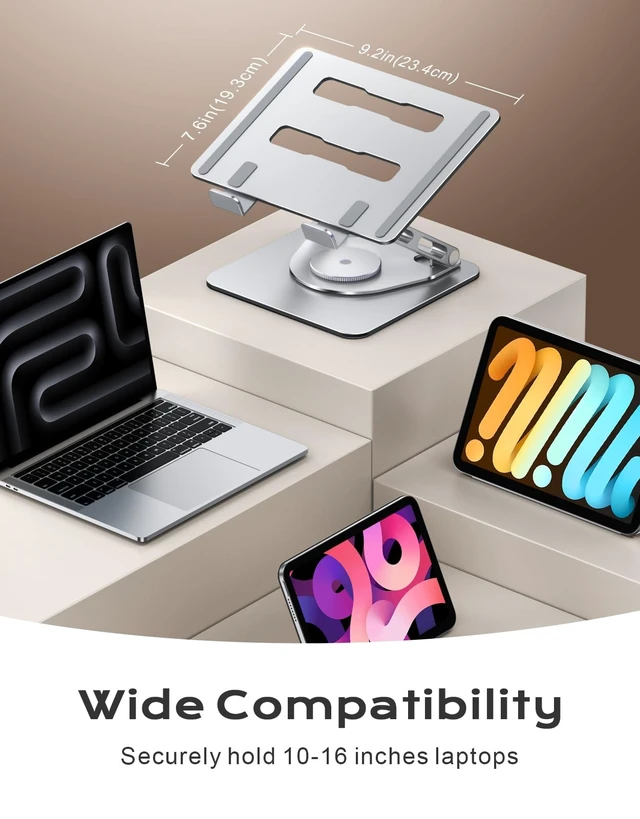 Alt view image 14 of 14 - 360° Rotatable Laptop Stand for Desk Adjustable Height | Ergonomic & Portable Laptop Riser Holder, Dual-bar Support Durable Computer Stand for MacBook Air Pro, Dell XPS, HP (10-16")