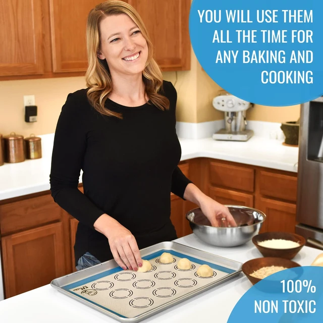 Alt view image 11 of 14 - Silicone Baking Mat Set of 5-2 Half Sheets (Macaron & Cookie Circle On Mat) + 1 Quarter + 1 Round & 1 Square Size Silicone Baking Sheet - Nonstick & Easy to Clean - 100% Silicone Mats for Baking