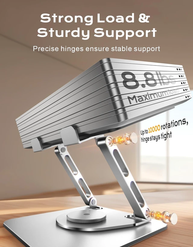 Alt view image 11 of 14 - 360° Rotatable Laptop Stand for Desk Adjustable Height | Ergonomic & Portable Laptop Riser Holder, Dual-bar Support Durable Computer Stand for MacBook Air Pro, Dell XPS, HP (10-16")