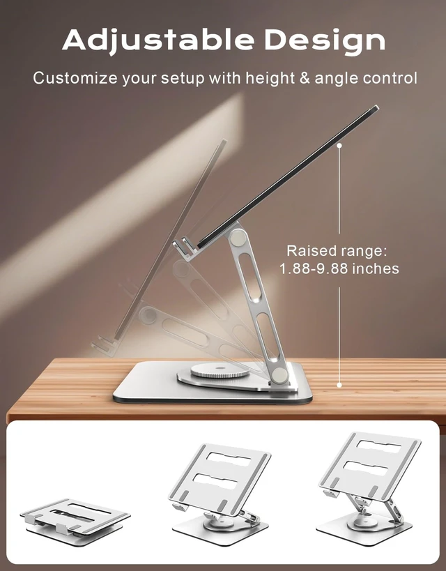 Alt view image 12 of 14 - 360° Rotatable Laptop Stand for Desk Adjustable Height | Ergonomic & Portable Laptop Riser Holder, Dual-bar Support Durable Computer Stand for MacBook Air Pro, Dell XPS, HP (10-16")