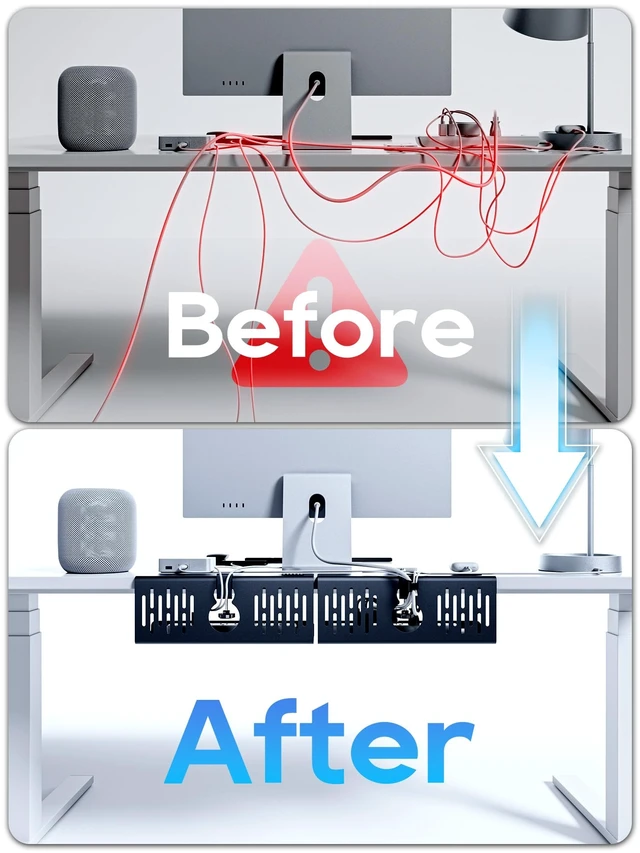 Alt view image 9 of 14 - No Drill Under Desk Cable Management Tray, 14'' Wire Management, Punch-Free Clamp on, Metal Cable Tray, Wire Organizer Under Desk, Under Desk Basket for Office and Home, Black