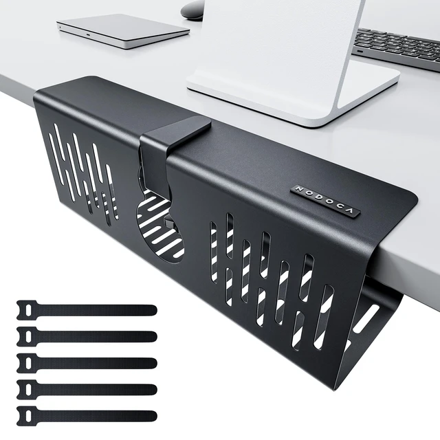 Alt view image 8 of 14 - No Drill Under Desk Cable Management Tray, 14'' Wire Management, Punch-Free Clamp on, Metal Cable Tray, Wire Organizer Under Desk, Under Desk Basket for Office and Home, Black