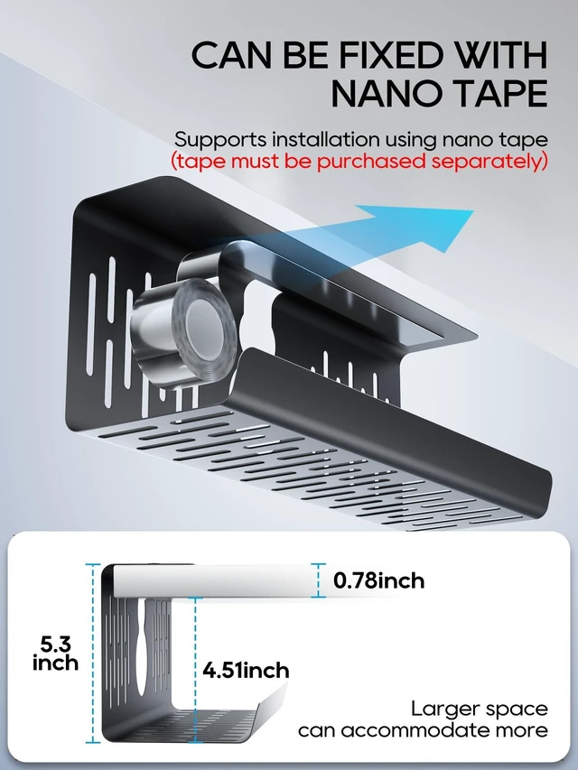 Alt view image 13 of 14 - No Drill Under Desk Cable Management Tray, 14'' Wire Management, Punch-Free Clamp on, Metal Cable Tray, Wire Organizer Under Desk, Under Desk Basket for Office and Home, Black