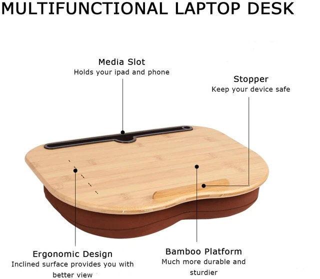 Alt view image 10 of 14 - Lap Desk for 14" Laptops-Bamboo Laptop Desk with Cushion & Phone Holder, Portable Laptop Stand with Tray, 15x11 Inches