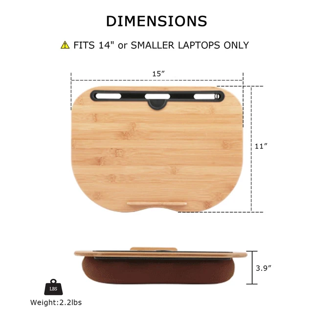 Alt view image 9 of 14 - Lap Desk for 14" Laptops-Bamboo Laptop Desk with Cushion & Phone Holder, Portable Laptop Stand with Tray, 15x11 Inches