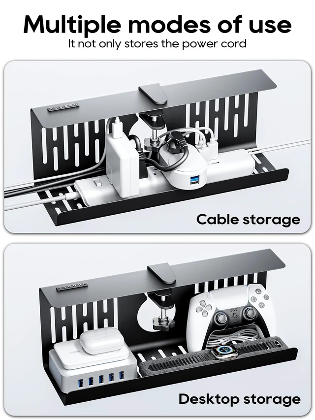 Alt view image 14 of 14 - No Drill Under Desk Cable Management Tray, 14'' Wire Management, Punch-Free Clamp on, Metal Cable Tray, Wire Organizer Under Desk, Under Desk Basket for Office and Home, Black