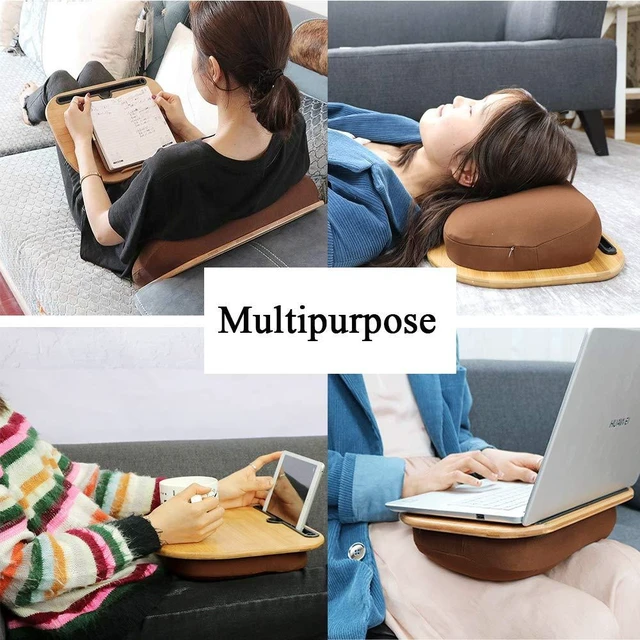 Alt view image 14 of 14 - Lap Desk for 14" Laptops-Bamboo Laptop Desk with Cushion & Phone Holder, Portable Laptop Stand with Tray, 15x11 Inches