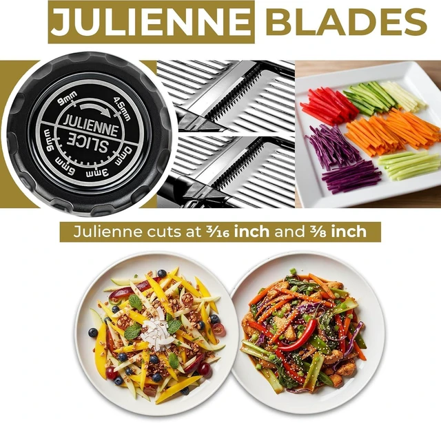 Alt view image 11 of 14 - Food Slicer, Mandoline Slicer for Kitchen, Mandolin, Potato, Tomato, Carrot, Vegetable, Fruit and Onion Cutter, Stainless Steel, INCLUDING Cut-Resistant Gloves, Black PRO