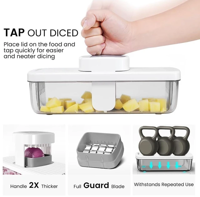 Alt view image 9 of 14 - 8-in-1 Vertical Vegetable Chopper Mandoline Slicer with Container White - Safe Tap Out Dicer with Hand Guard for Kitchen Easy Food Prep, Onion Potato Veggie Fruit