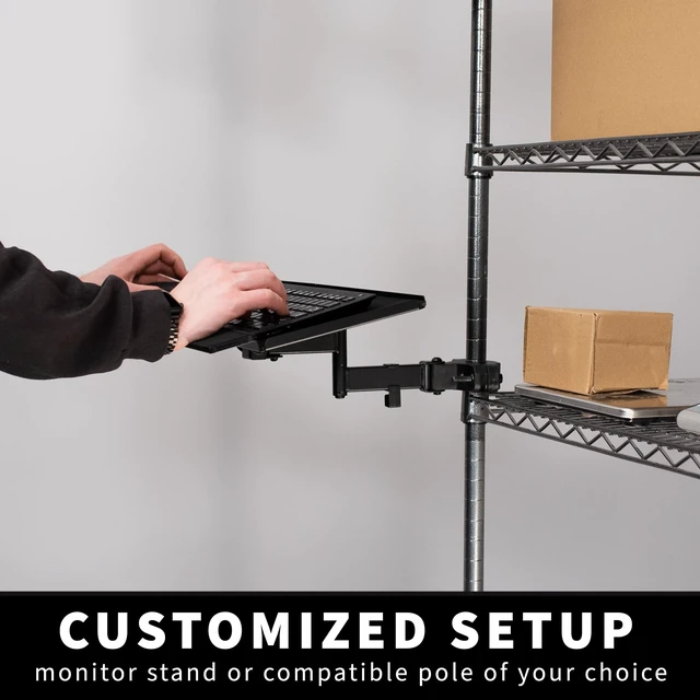 Alt view image 9 of 14 - Inch Keyboard and Mouse Tray Pole Mount, 360 Degree Rotation, Neutral Writing Position, Black, Mount-POLEKB