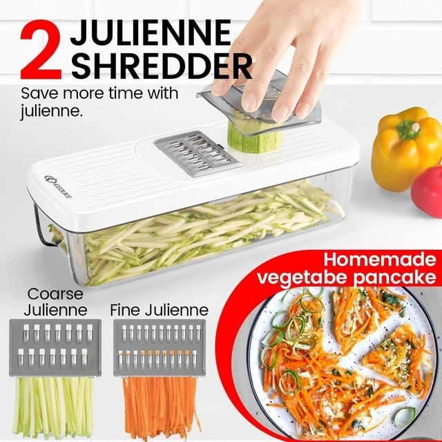 Alt view image 13 of 14 - 8-in-1 Vertical Vegetable Chopper Mandoline Slicer with Container White - Safe Tap Out Dicer with Hand Guard for Kitchen Easy Food Prep, Onion Potato Veggie Fruit