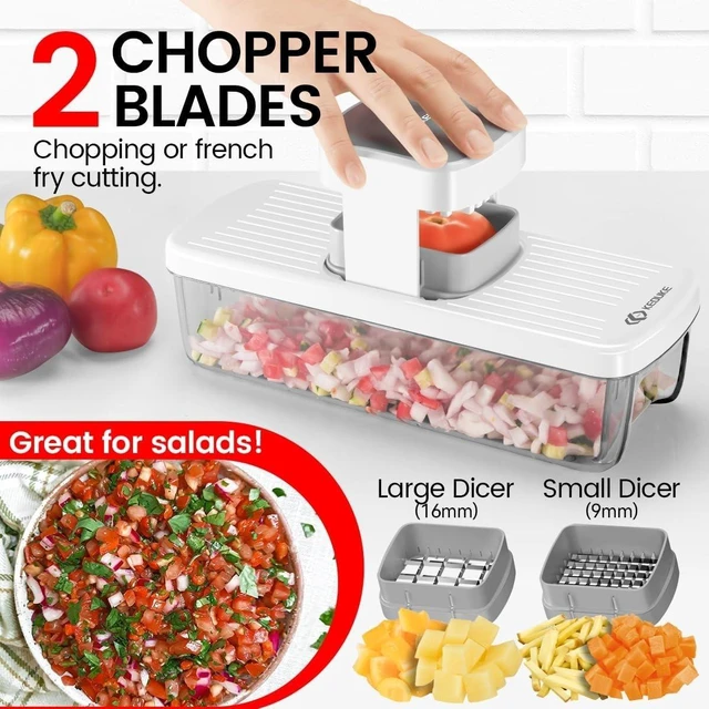Alt view image 11 of 14 - 8-in-1 Vertical Vegetable Chopper Mandoline Slicer with Container White - Safe Tap Out Dicer with Hand Guard for Kitchen Easy Food Prep, Onion Potato Veggie Fruit