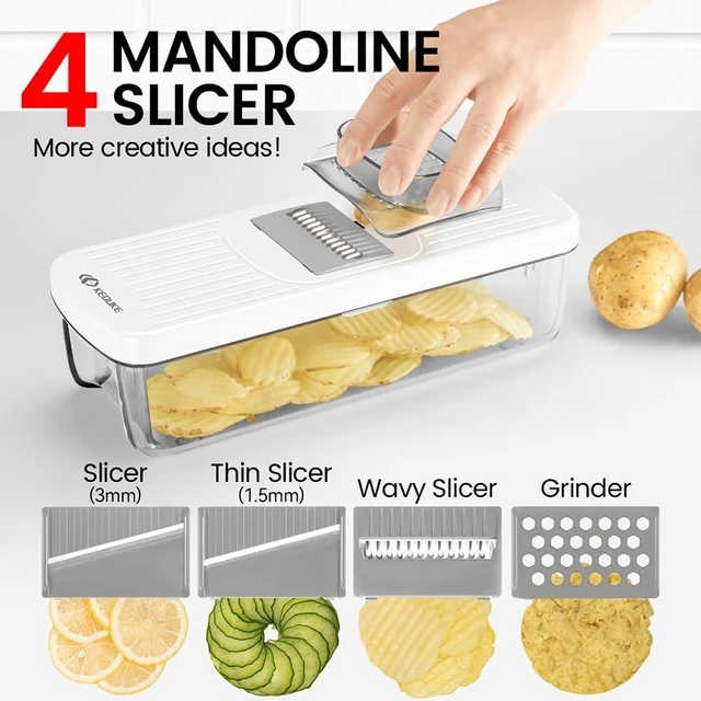 Alt view image 12 of 14 - 8-in-1 Vertical Vegetable Chopper Mandoline Slicer with Container White - Safe Tap Out Dicer with Hand Guard for Kitchen Easy Food Prep, Onion Potato Veggie Fruit
