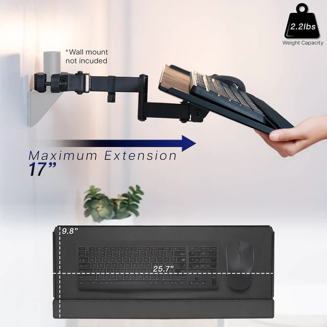 Alt view image 11 of 14 - Inch Keyboard and Mouse Tray Pole Mount, 360 Degree Rotation, Neutral Writing Position, Black, Mount-POLEKB