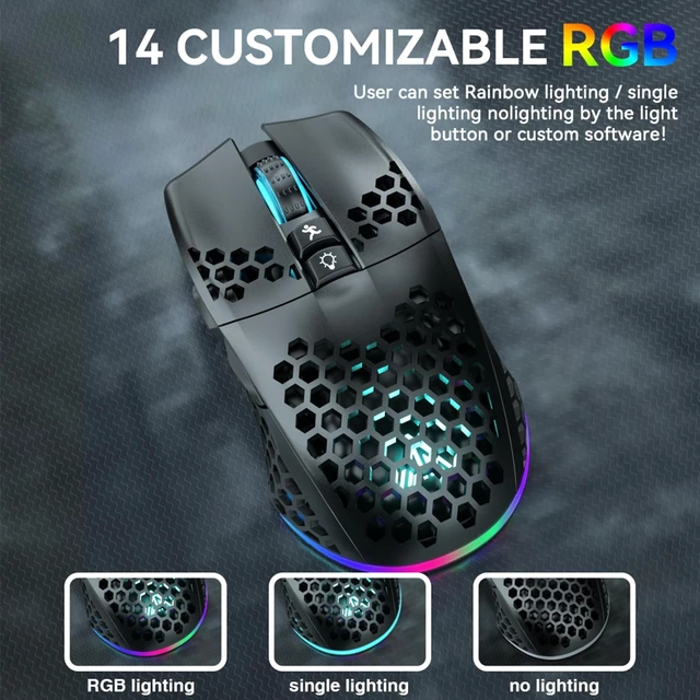 Alt view image 14 of 14 - Honeycomb Shell Gaming Mouse Wireless,Tri-Modes BT/2.4G Wireless/Type-C Wired Gamer Mouse with 2 Side Buttons, Macro Programmable and RGB Light for PC/Mac/Laptop,Black