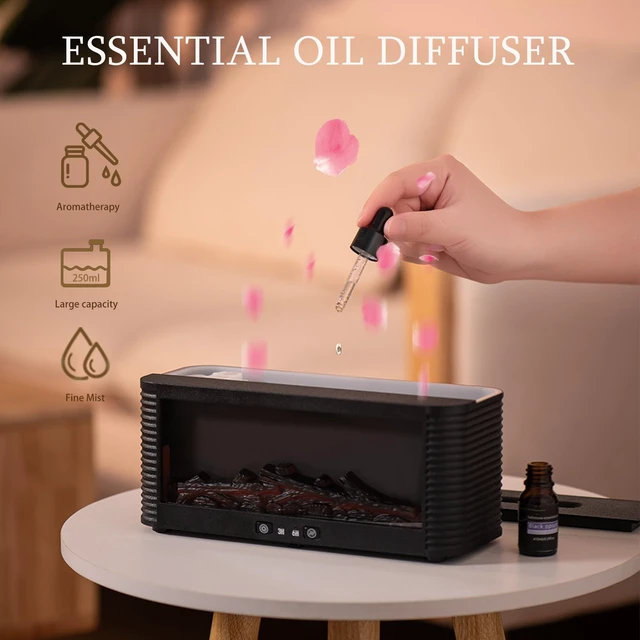 Alt view image 9 of 12 - 2026 Upgraded 9 Color Flame Fireplace Aroma Essential Oil Diffuser,250ml USB Desktop Noiseless Cool Mist Humidifier with Timer Auto-Off Protection for Home,Office, Gift (Black)