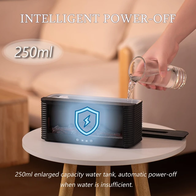Alt view image 12 of 12 - 2026 Upgraded 9 Color Flame Fireplace Aroma Essential Oil Diffuser,250ml USB Desktop Noiseless Cool Mist Humidifier with Timer Auto-Off Protection for Home,Office, Gift (Black)