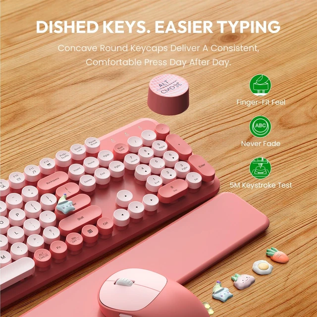 Alt view image 13 of 14 - Wireless Keyboard and Mouse Combo, Typewriter Keyboard with Magnetic Wrist Rest, Full-Size Cute Round Keycaps, Sleep Mode, 2.4G Keyboards for Mac/Windows/PC, Office or Home, Trueque CK23Pro