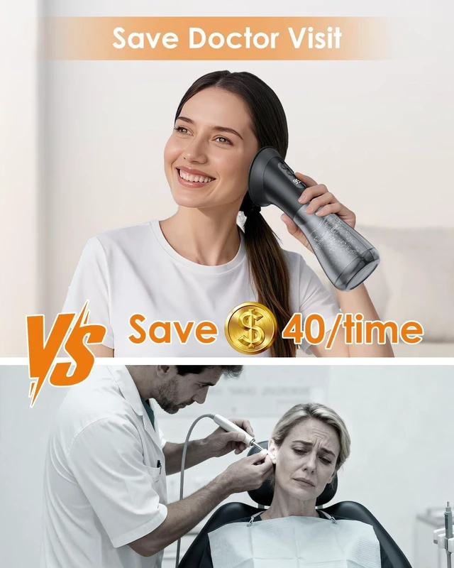 Alt view image 13 of 14 - Electric Ear Wax Removal with One-Piece Waste Tank and Smart Display, IPX7, 3 Targeted Modes, 230ml Detachable Tank, 12 Nozzles