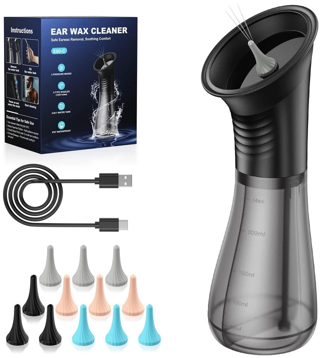 Alt view image 8 of 14 - Electric Ear Wax Removal with One-Piece Waste Tank and Smart Display, IPX7, 3 Targeted Modes, 230ml Detachable Tank, 12 Nozzles