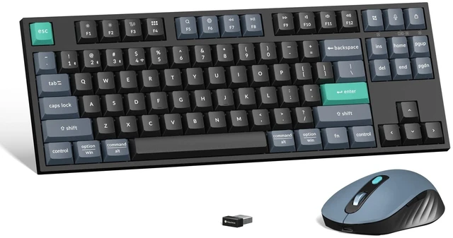Alt view image 8 of 14 - Wireless Keyboard & Mouse Combo, 2.4 GHz/Bluetooth 5.2/Wired, 80% TKL Silent Portable Ergonomic Keyboard Adjustable DPI Mouse, Unifying Receiver for macOS Windows Linux